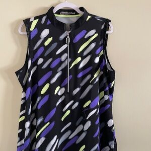 Jamie Sadock Black Tank Top with Purple, Lime and White Brushstroke Print.GUC.